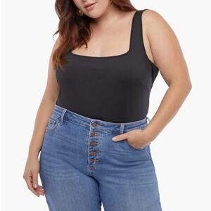 JustFab NWT Square Neckline Tank Straps One Piece Thong Bodysuit Staple Basic